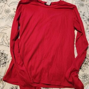 Long Sleeve Ribbed Crewneck Top - Red